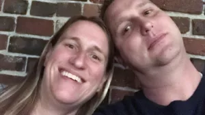 Woman and man smiling