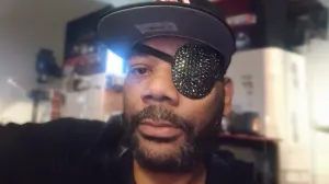 Patient wearing eye patch