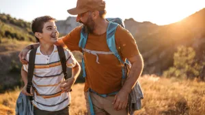 Father and son on hike