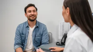 A patient speaking with a cardiologist