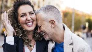 a couple laughing together