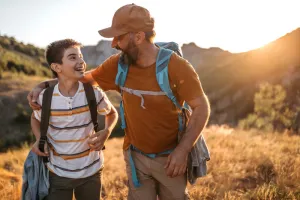 Father and son on hike