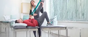 Orthopedics, doctor stretching a patient