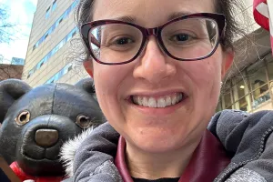 Elizabeth Allen post surgery outside Tufts Medical Center